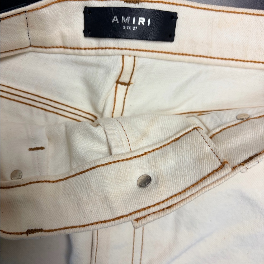 AMIRI Off-White Denim Skirt with Brown Stitching - Picture 3 of 3